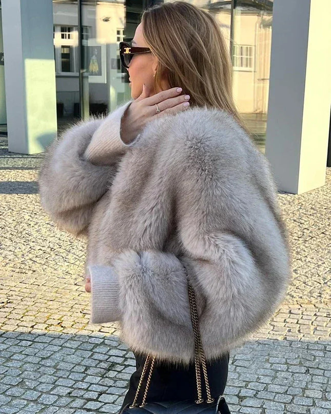 Elegant Women's Long Sleeve Loose Thick Faux Fur Coat