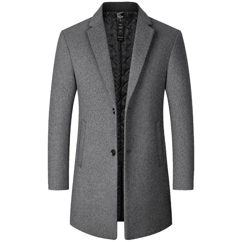 Men's Long Wool Blend Trench Coat