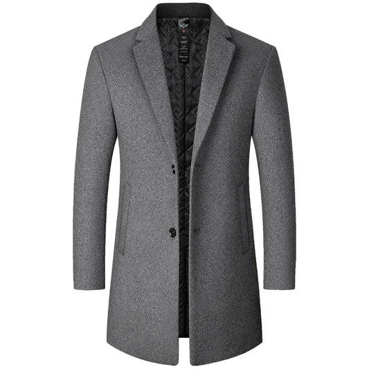 Men's Long Wool Blend Trench Coat