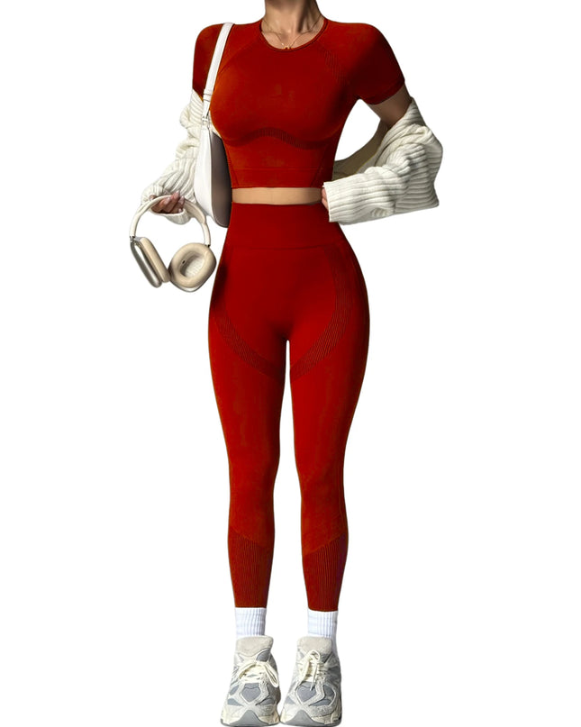 2-Piece Women's Activewear Set, Breathable Cropped T-Shirt & High-Waist Leggings