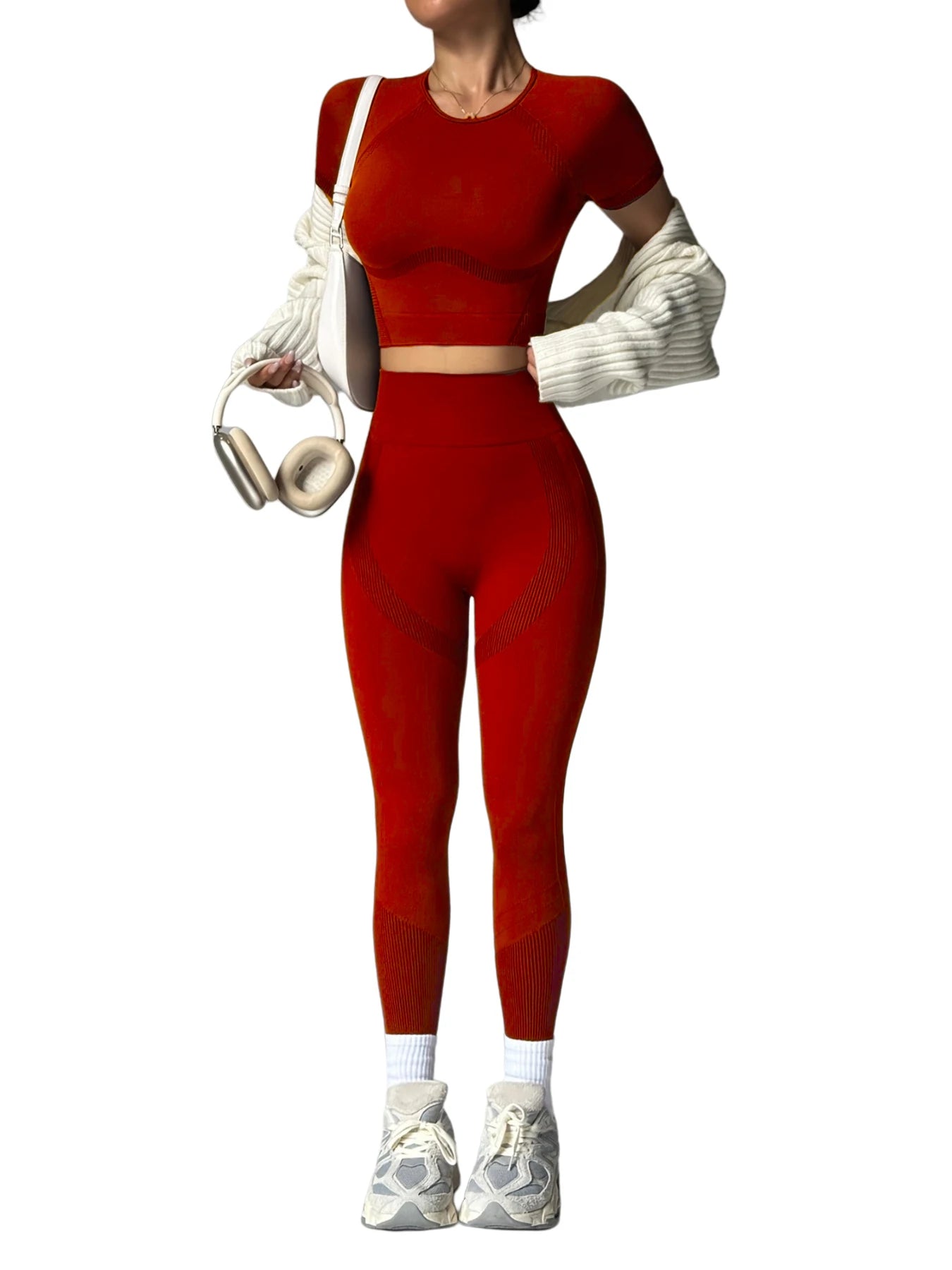 2-Piece Women's Activewear Set, Breathable Cropped T-Shirt & High-Waist Leggings