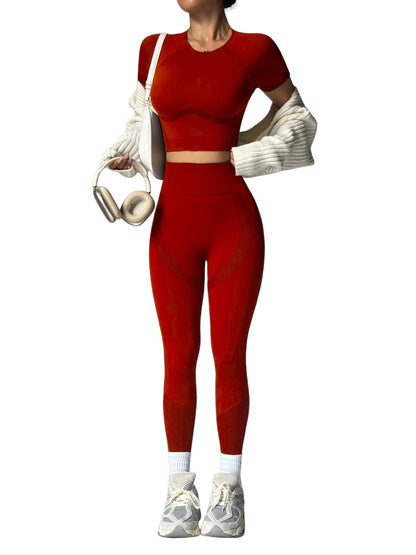 2-Piece Women's Activewear Set, Breathable Cropped T-Shirt & High-Waist Leggings