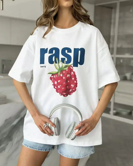 Women's Casual Loose Fit Pure Cotton Rasp Print T-Shirt