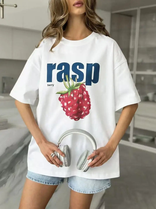 Women's Casual Loose Fit Pure Cotton Rasp Print T-Shirt