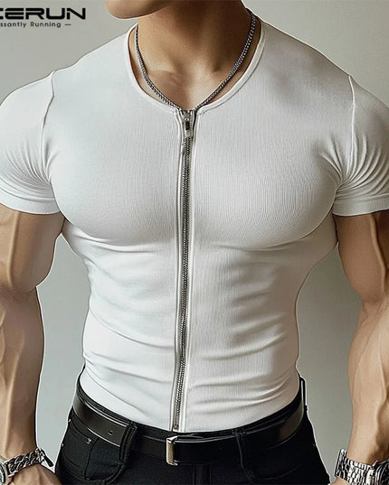 Incerun Men's Zipper Design Compression Sweater – Stylish and Comfortable Athletic Wear