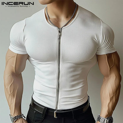 Incerun Men's Zipper Design Compression Sweater – Stylish and Comfortable Athletic Wear
