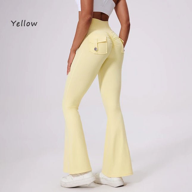 DIAS FIT JOY Women's High-Waisted Pocket Flared Pants | Hip-Lifting, Comfort Fit, Trendy Flared Trousers
