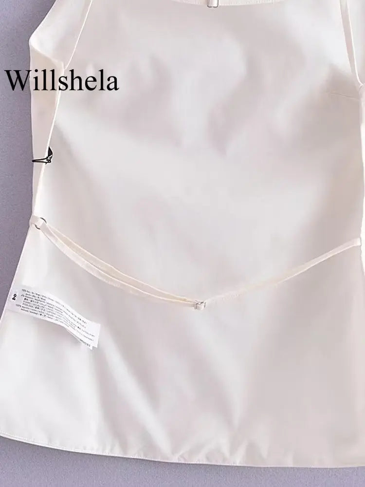 Women's Lace-Up Backless Camisole with Vintage Style, Thin Straps, and Square Collar