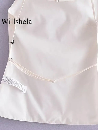 Women's Lace-Up Backless Camisole with Vintage Style, Thin Straps, and Square Collar