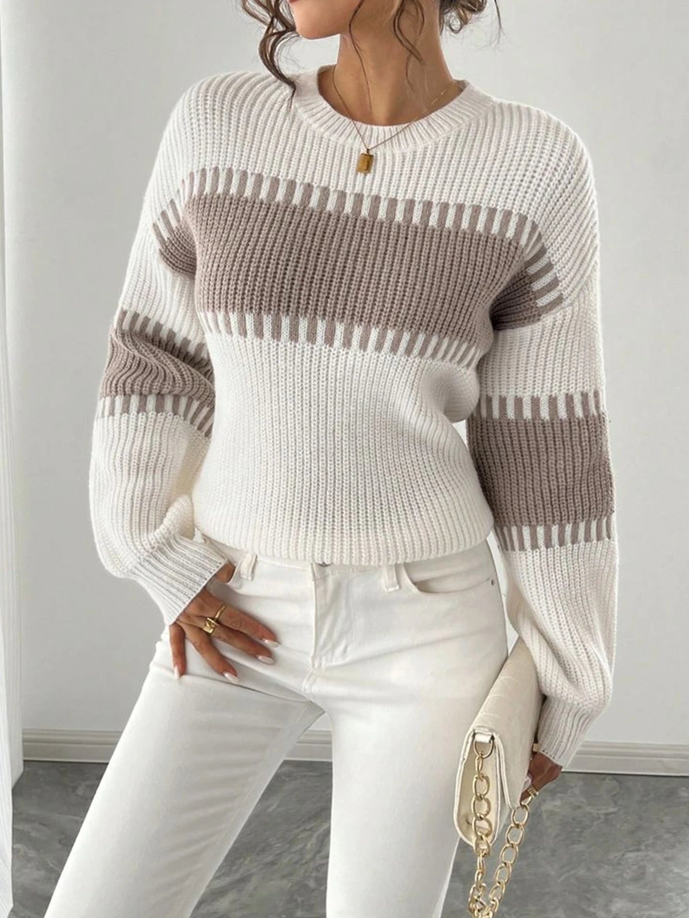 Casual Women's Knit Pullover with Stripes