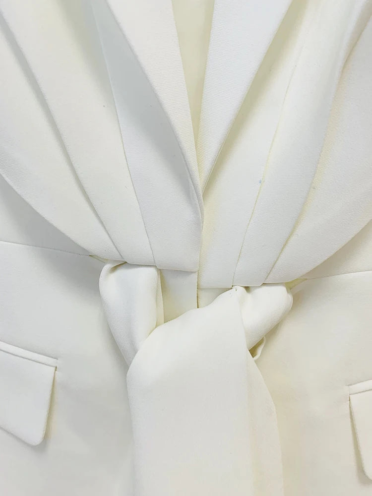 Women's Two-Piece Lacing Belt Blazer and Pleated Zip Pants Set | Stylish Women's Suit for Office & Casual Wear