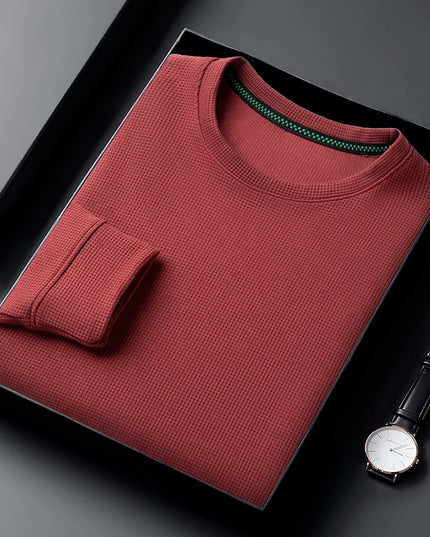 Men's Breathable Long Sleeve Waffle Knit Round Neck Sweater - Various Colors