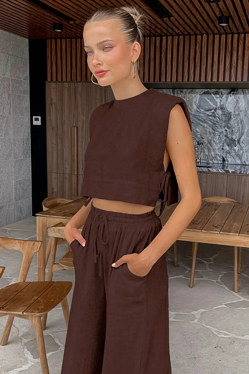 Women's Linen Crop Top and Pant Set