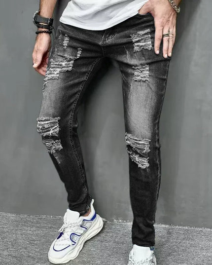 Men's Casual Skinny Ripped Denim Jeans - Stylish Slim Fit Trousers