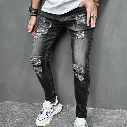 Men's Casual Skinny Ripped Denim Jeans - Stylish Slim Fit Trousers