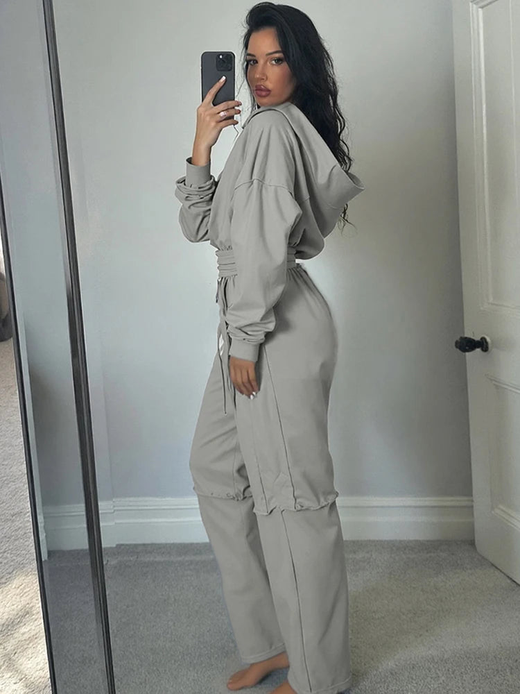 WeirdPuss Women's Zipper Hoodie and Drawstring Tracksuit Set - Stylish 2-Piece Activewear Outfit
