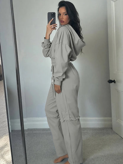 WeirdPuss Women's Zipper Hoodie and Drawstring Tracksuit Set - Stylish 2-Piece Activewear Outfit