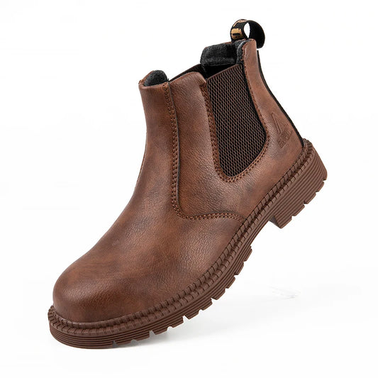 Waterproof Safety Work Shoes for Men - Steel Toe Leather Work Boots with Slip-Resistant Sole