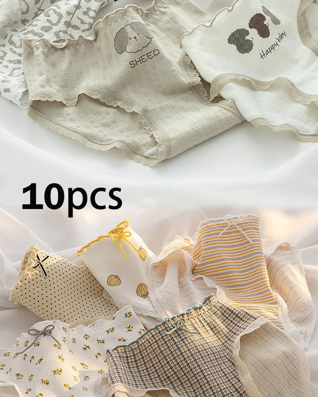 10Pcs Women's Cotton Panties – Comfortable Cartoon Print Underwear Set