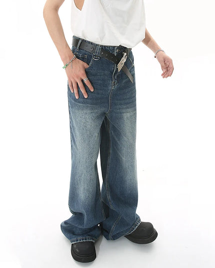 EFB Men's Gradient Washed Straight Leg Denim Pants with Metal Ring Design