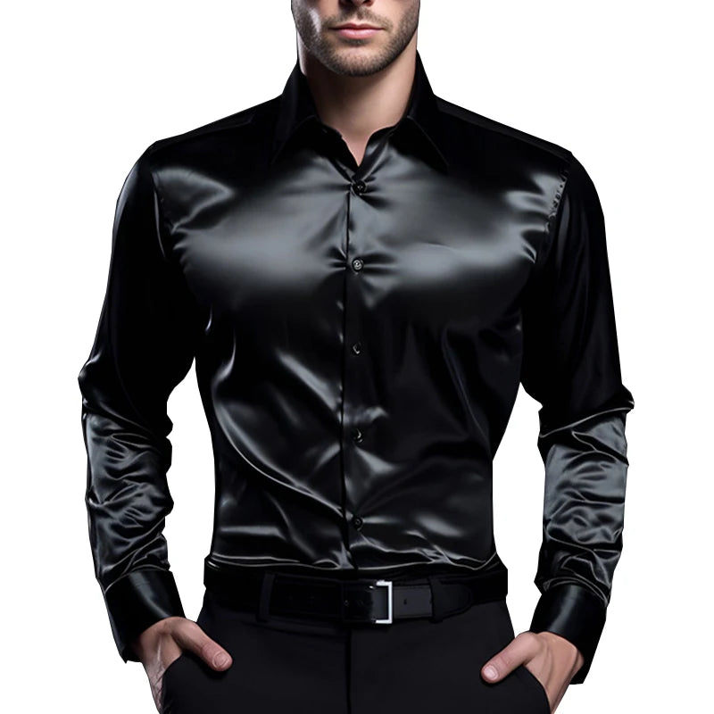 Men's Glossy Button-Up Shirt – Stylish, Slim Fit, Perfect for Formal & Casual Wear
