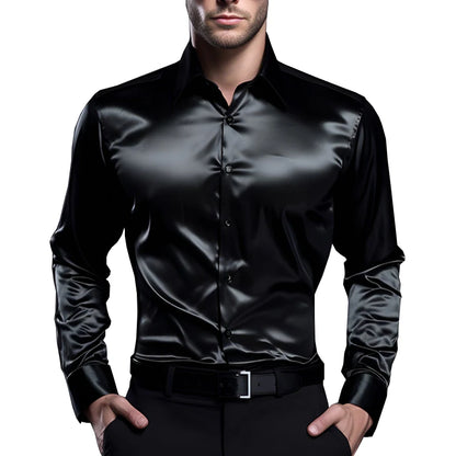 Men's Glossy Button-Up Shirt – Stylish, Slim Fit, Perfect for Formal & Casual Wear