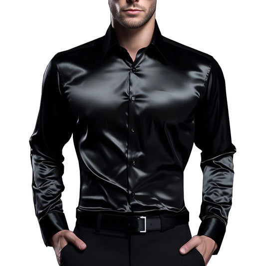 Men's Glossy Button-Up Shirt – Stylish, Slim Fit, Perfect for Formal & Casual Wear