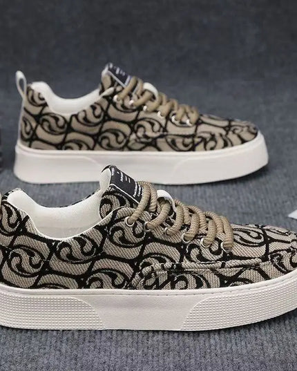 Men's Canvas Low Top Sneakers - Flat Sole, Vulcanized Style