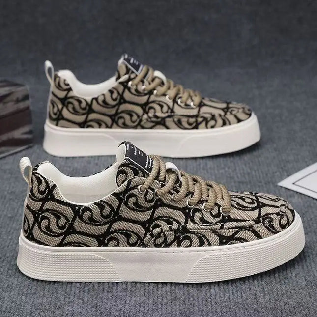 Men's Canvas Low Top Sneakers - Flat Sole, Vulcanized Style
