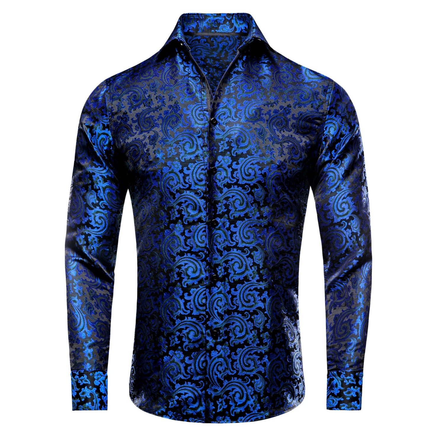 Luxury Gold Men's Silk Jacquard Lapel Shirt