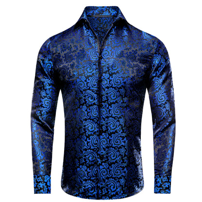 Luxury Gold Men's Silk Jacquard Lapel Shirt