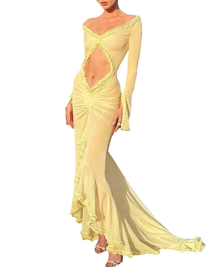 Women's Long Sleeve V-Neck Mesh Dress