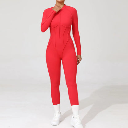 Women's Fitness Jumpsuit with Zipper - Activewear Bodysuit for Workout & Gym