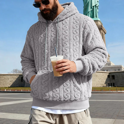 Men's Vintage Jacquard Textured Fleece Hoodie with Hood