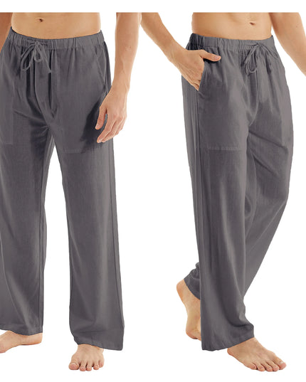 Men's Casual Linen Cotton  Pants Breathable Loos Elastic Waist