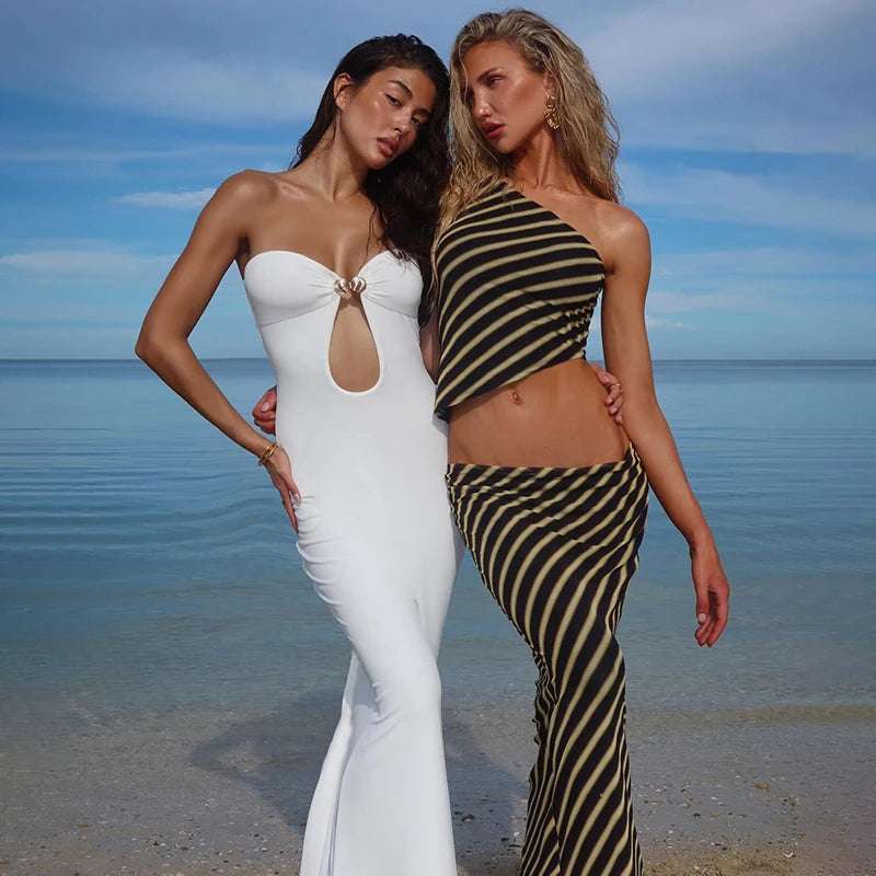 CUTENOVA Women's Off-Shoulder Backless Strapless Cut-Out Bodycon Maxi Dress