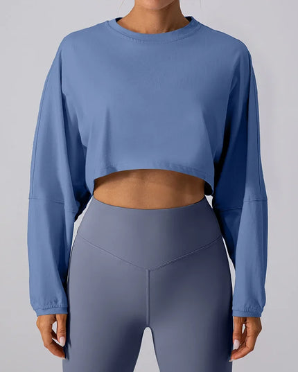 Women's Long Sleeve Sports Crop Top - Loose Fit Athletic Sweater