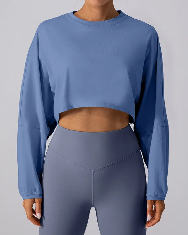 Women's Long Sleeve Sports Crop Top - Loose Fit Athletic Sweater