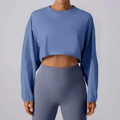 Women's Long Sleeve Sports Crop Top - Loose Fit Athletic Sweater