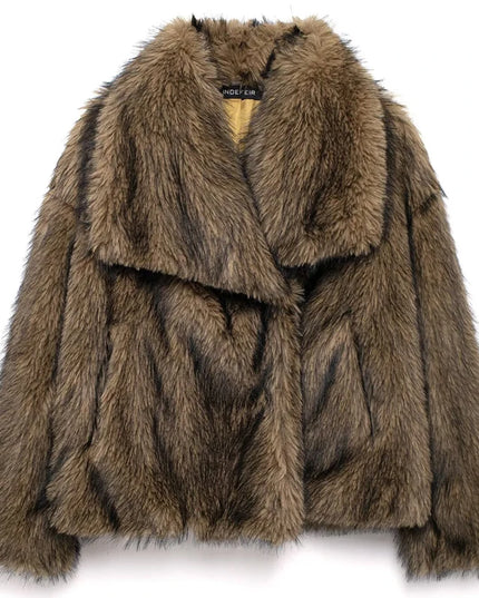 Women’s Plush Faux Fur Crop Jacket - Long Sleeve Stylish Coat