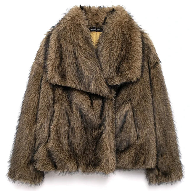 Women’s Plush Faux Fur Crop Jacket - Long Sleeve Stylish Coat
