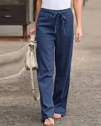Women's Casual Loose Cotton Linen Pants - Elastic Waist, Straight Fit,
