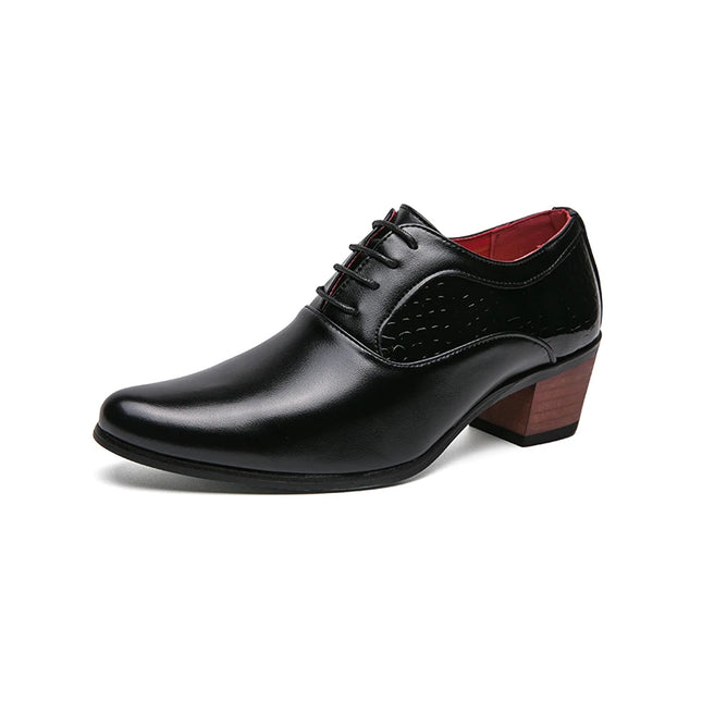 Luxury Black Leather Men's High Heel Shoe