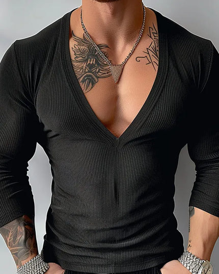 Incerun Men's Knitted Deep V-Neck Casual Sweater