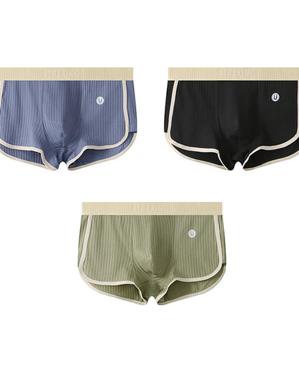 3-Pack Solid Striped Boxers for Men - 100% Cotton, Mesh Panels, High Elastic Waist