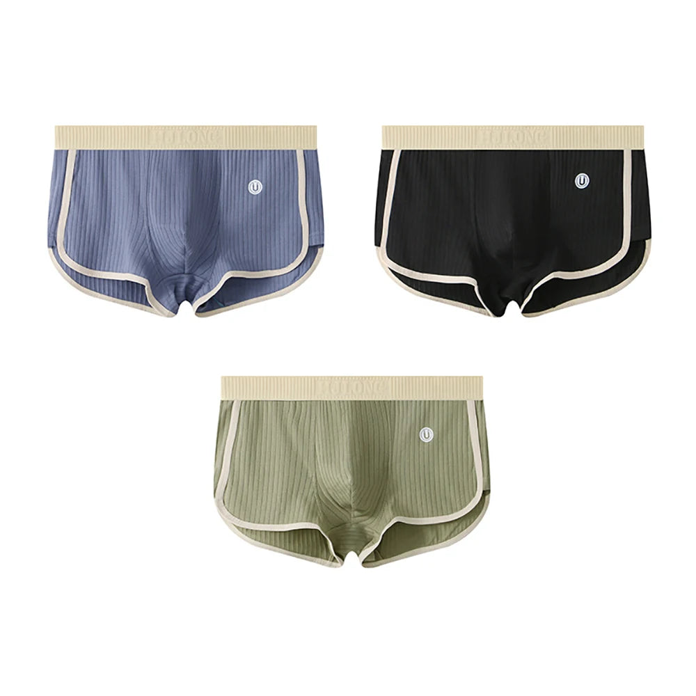 3-Pack Solid Striped Boxers for Men - 100% Cotton, Mesh Panels, High Elastic Waist