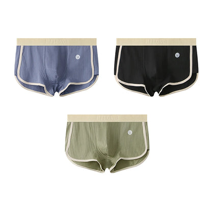 3-Pack Solid Striped Boxers for Men - 100% Cotton, Mesh Panels, High Elastic Waist