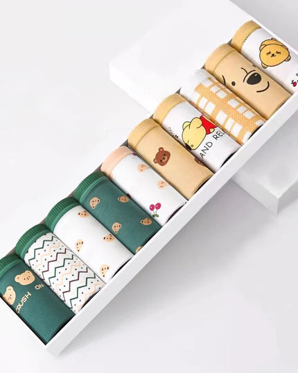 10Pcs Women's Cotton Panties – Comfortable Cartoon Print Underwear Set
