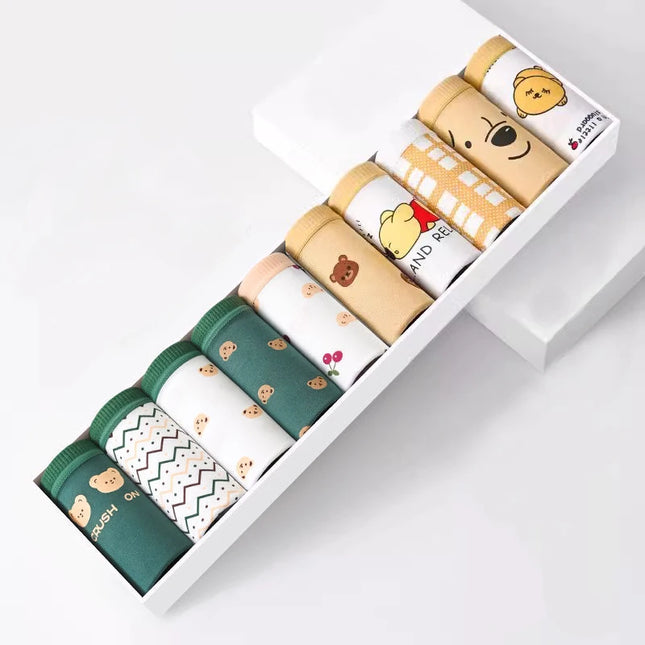 10Pcs Women's Cotton Panties – Comfortable Cartoon Print Underwear Set