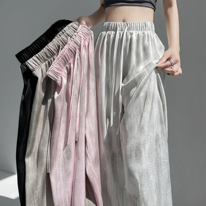 Retro Tie-Dye Wide Leg Pants for Women - Loose, Straight-Fit Boho Style Trousers